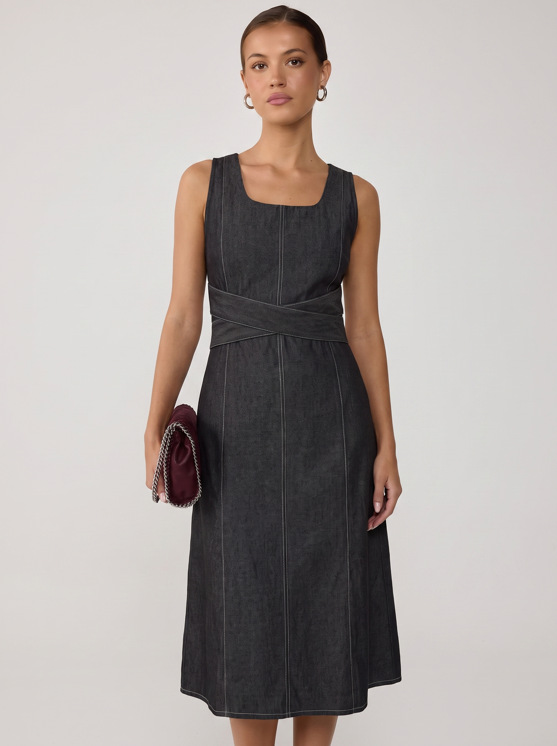 Denim Midi Dress - Black