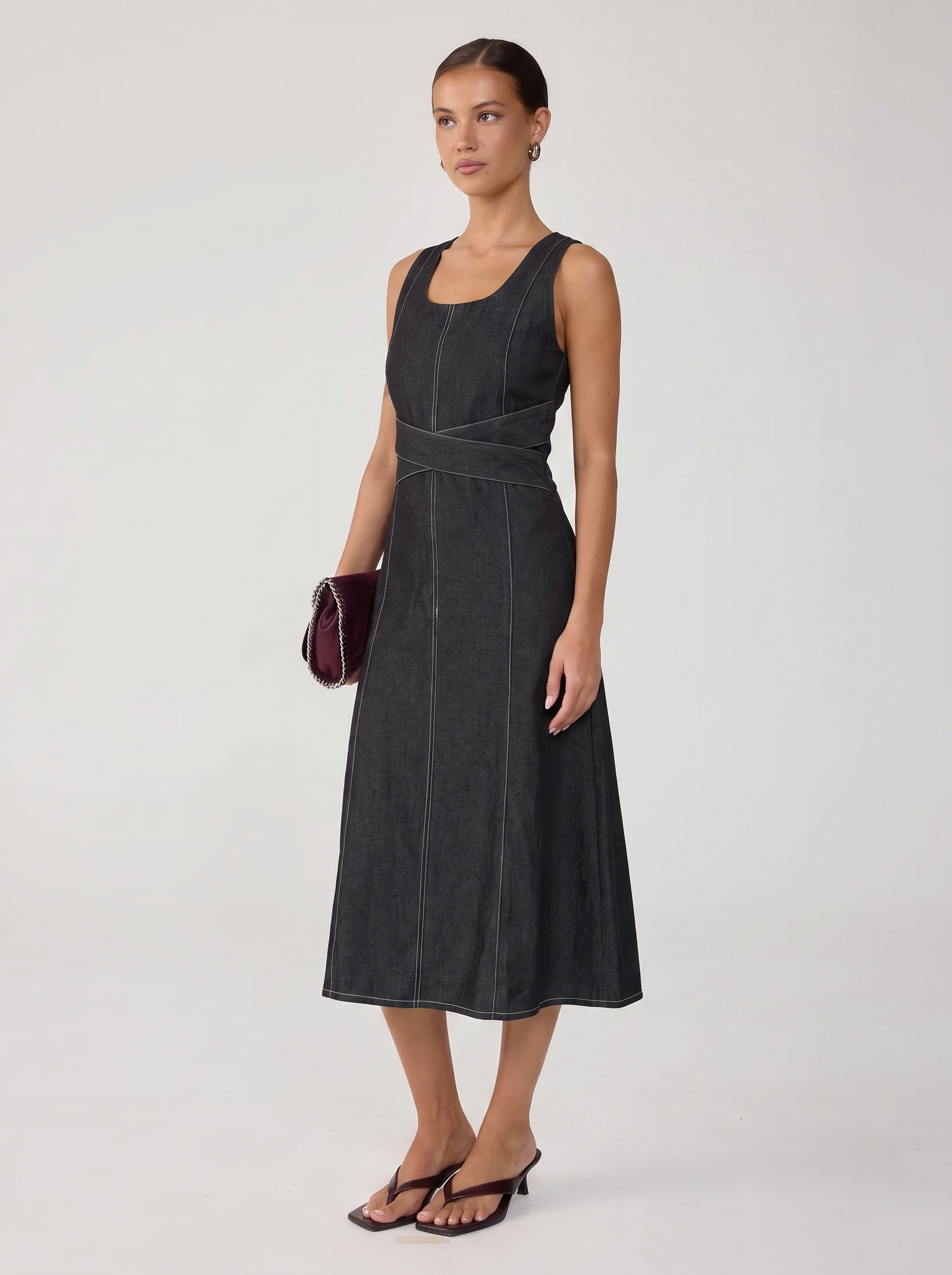 Denim Midi Dress - Black