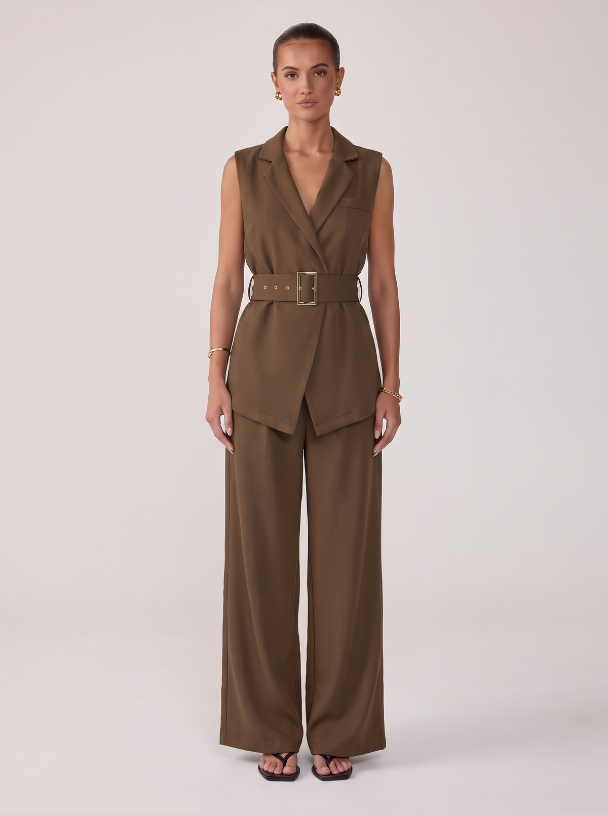 Belted Blazer Co-ord - Dark Fawn