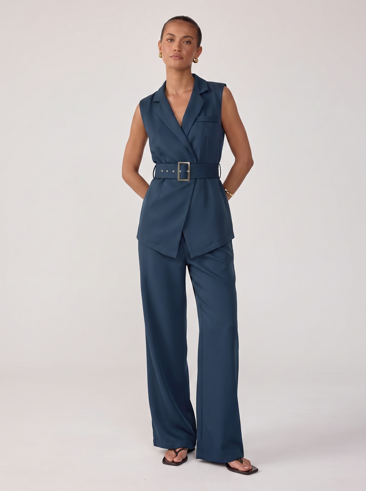 Belted Blazer Co-ord - Navy