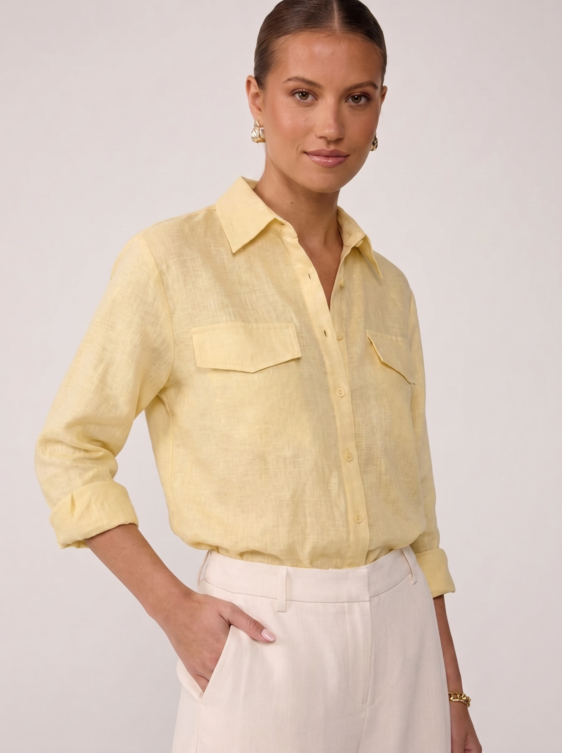 Classic Linen Blend Shirt - Butter Yellow