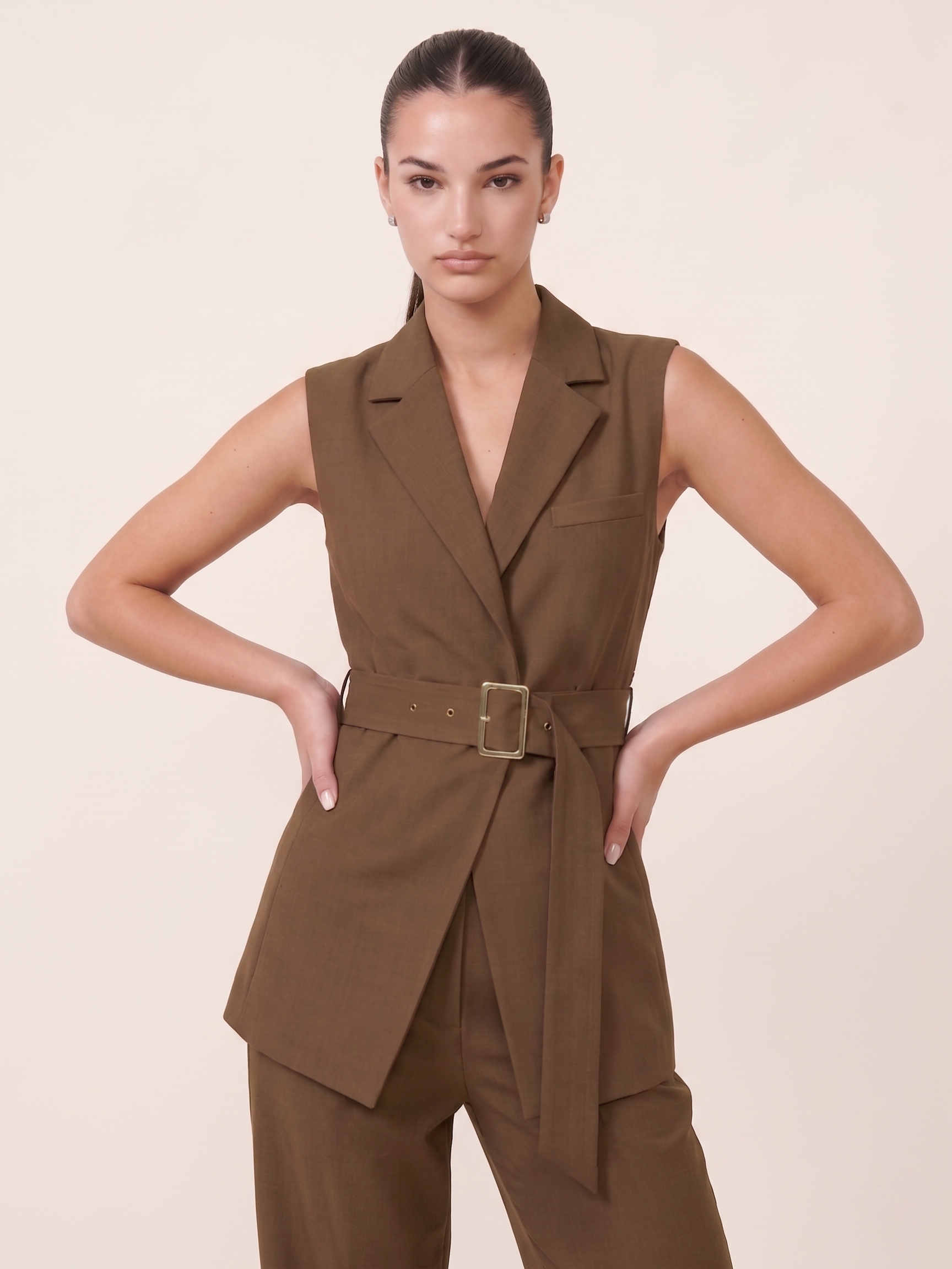 Belted Blazer Co-ord - Dark Fawn
