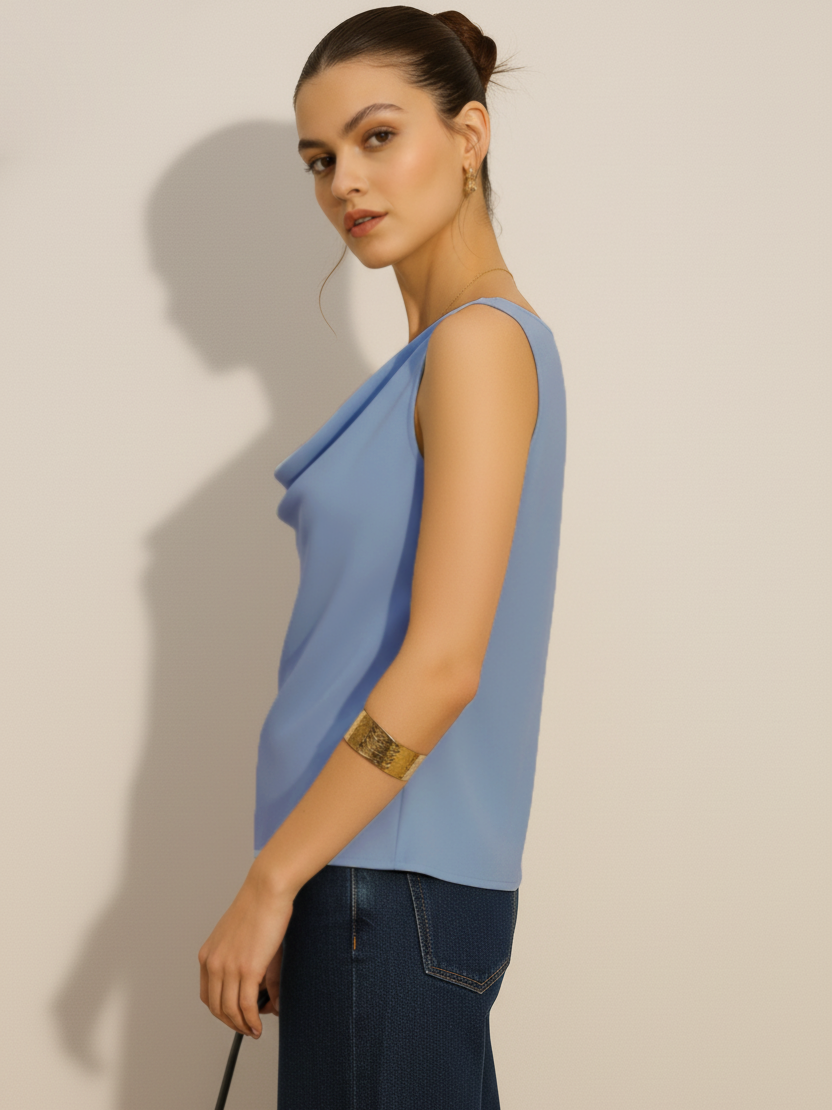 Cowl Neck Top - Light Blue