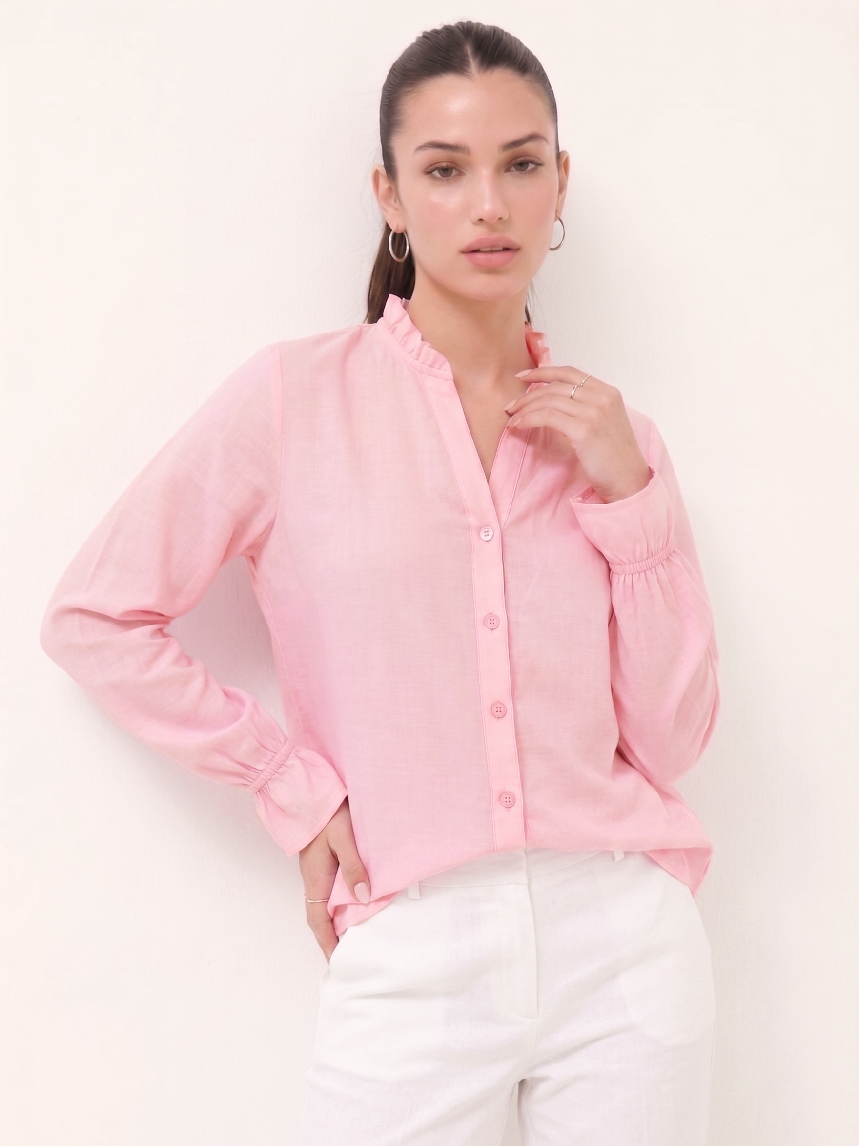 Ruffle Collar Shirt - Pink