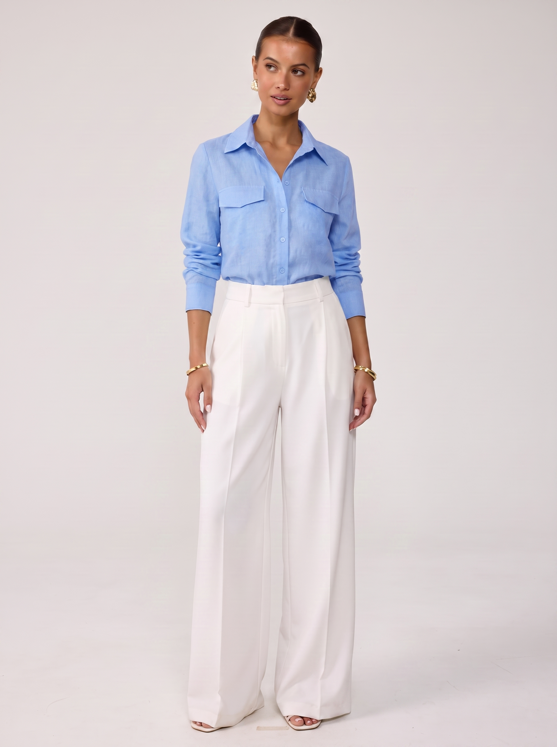 Classic Linen Blend Shirt - Sky Blue