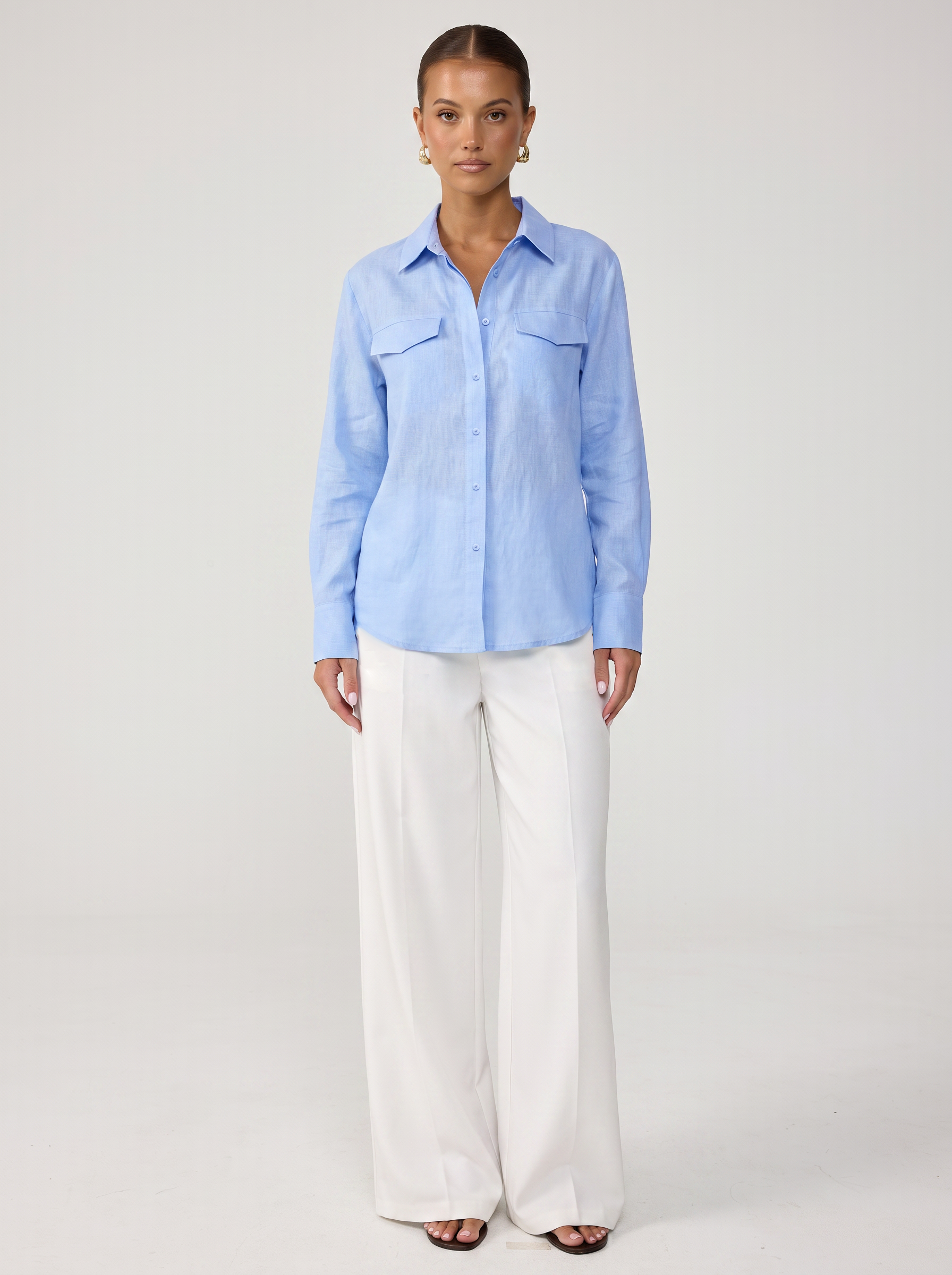 Classic Linen Blend Shirt - Sky Blue