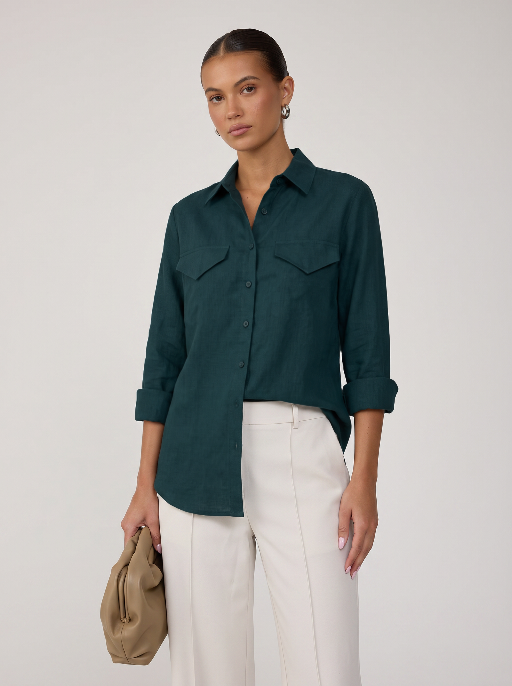 Classic Linen Blend Shirt - Teal