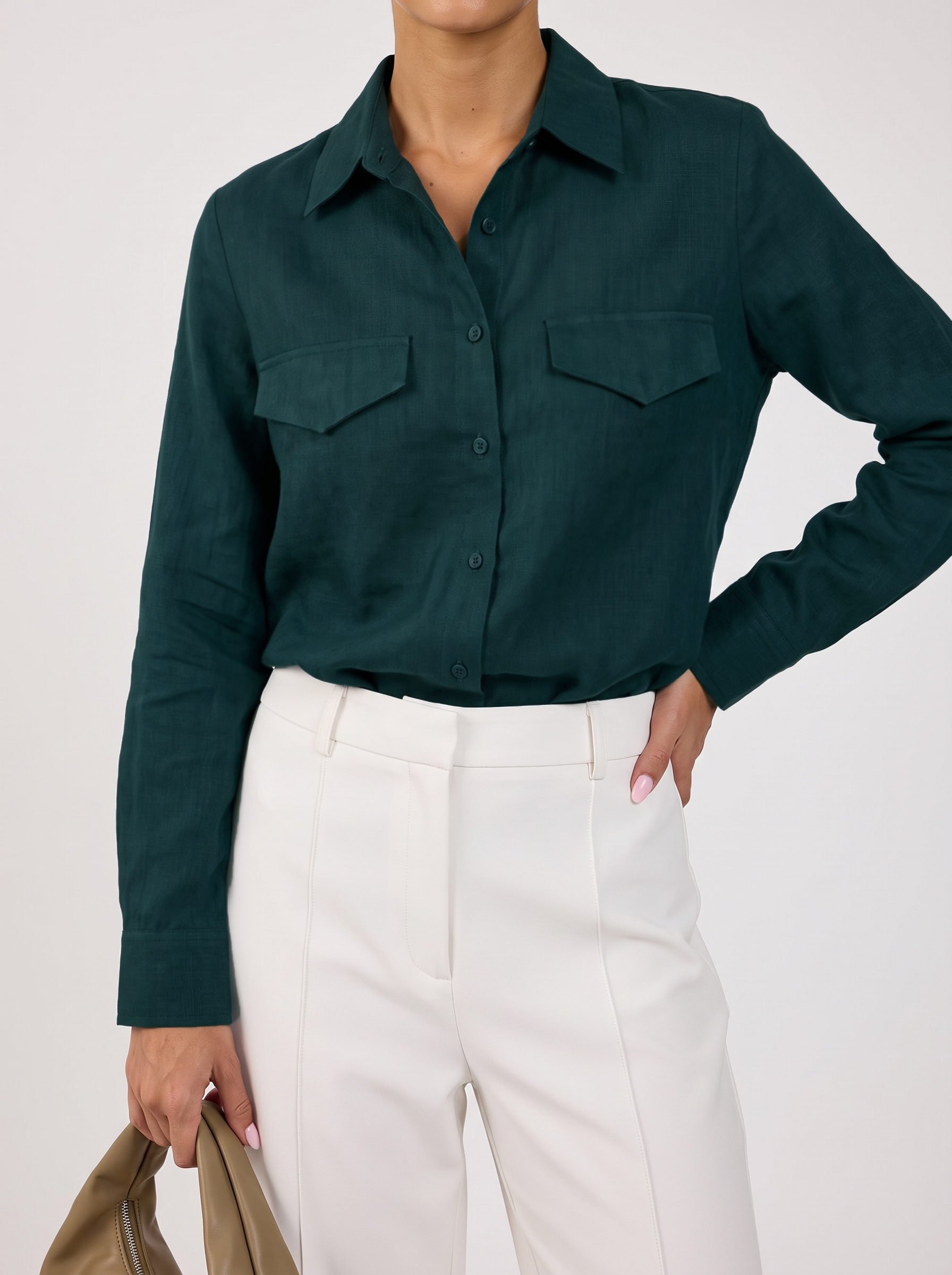 Classic Linen Blend Shirt - Teal