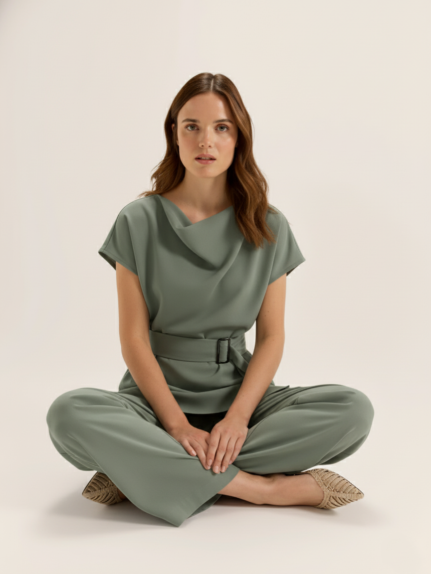 Cowl Neck Co-Ord Set - Sea Green