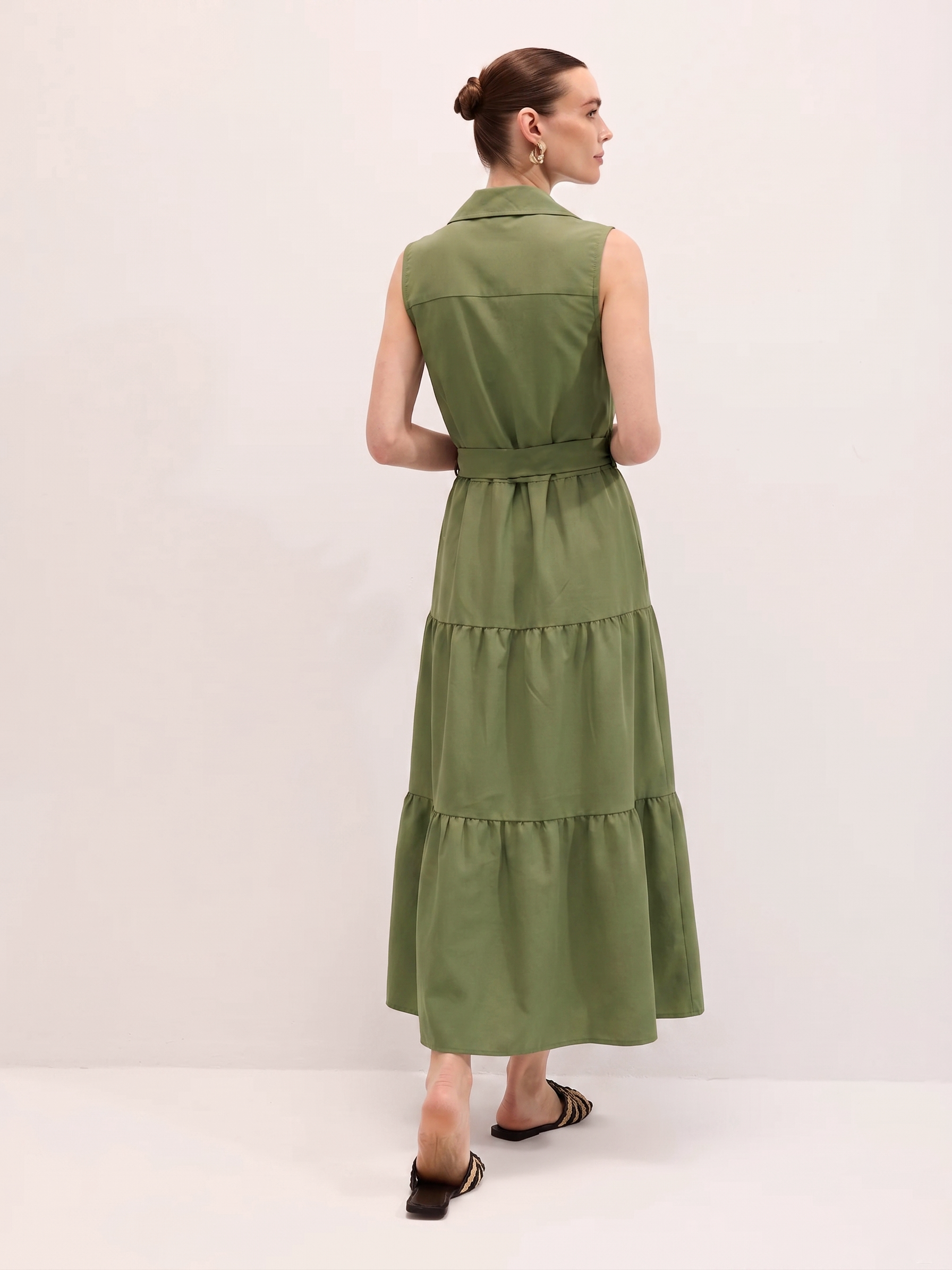 Tiered Shirt Dress - Olive