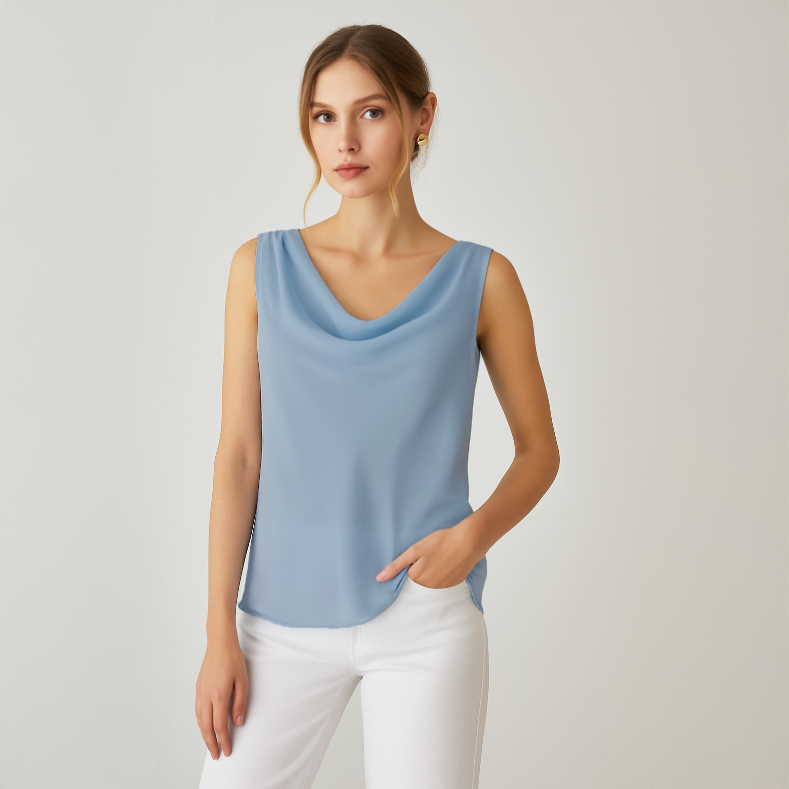 Cowl Neck Top - Light Blue