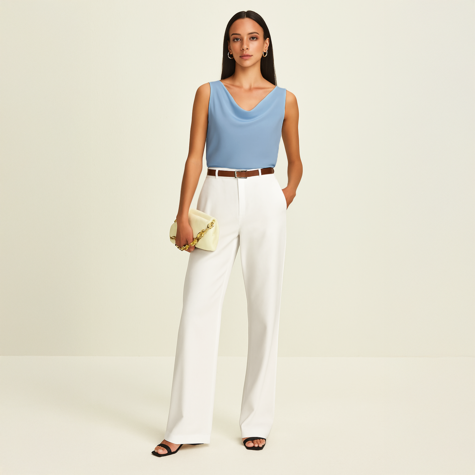 Cowl Neck Top - Light Blue
