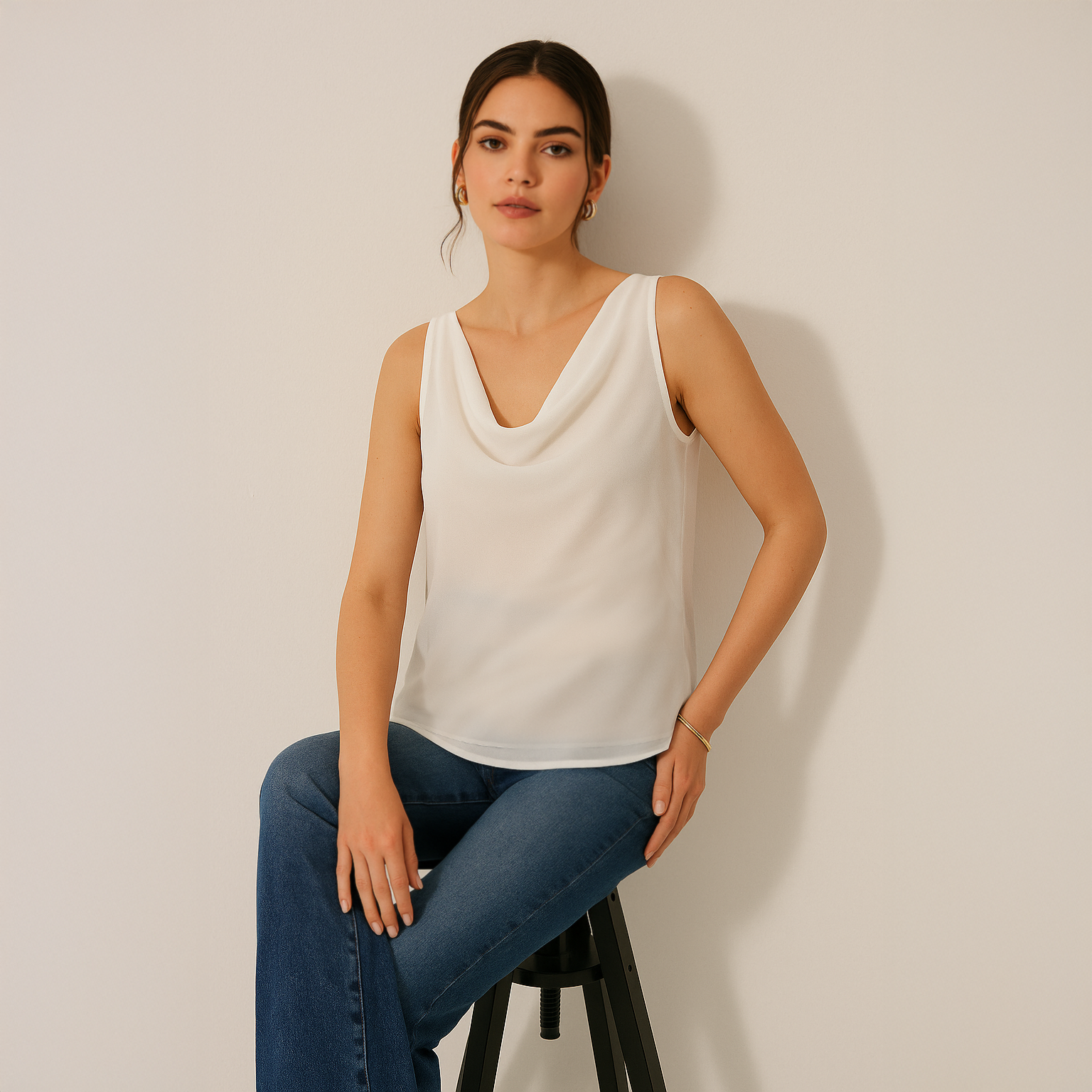 Cowl Neck Top - White