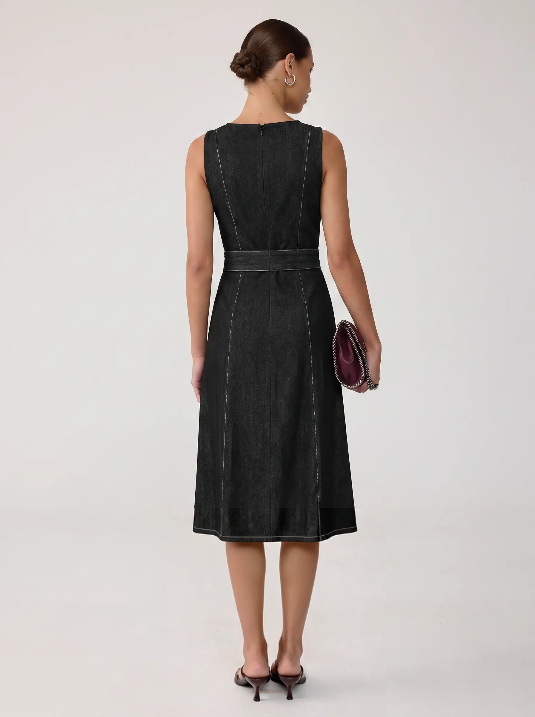 Denim Midi Dress - Black