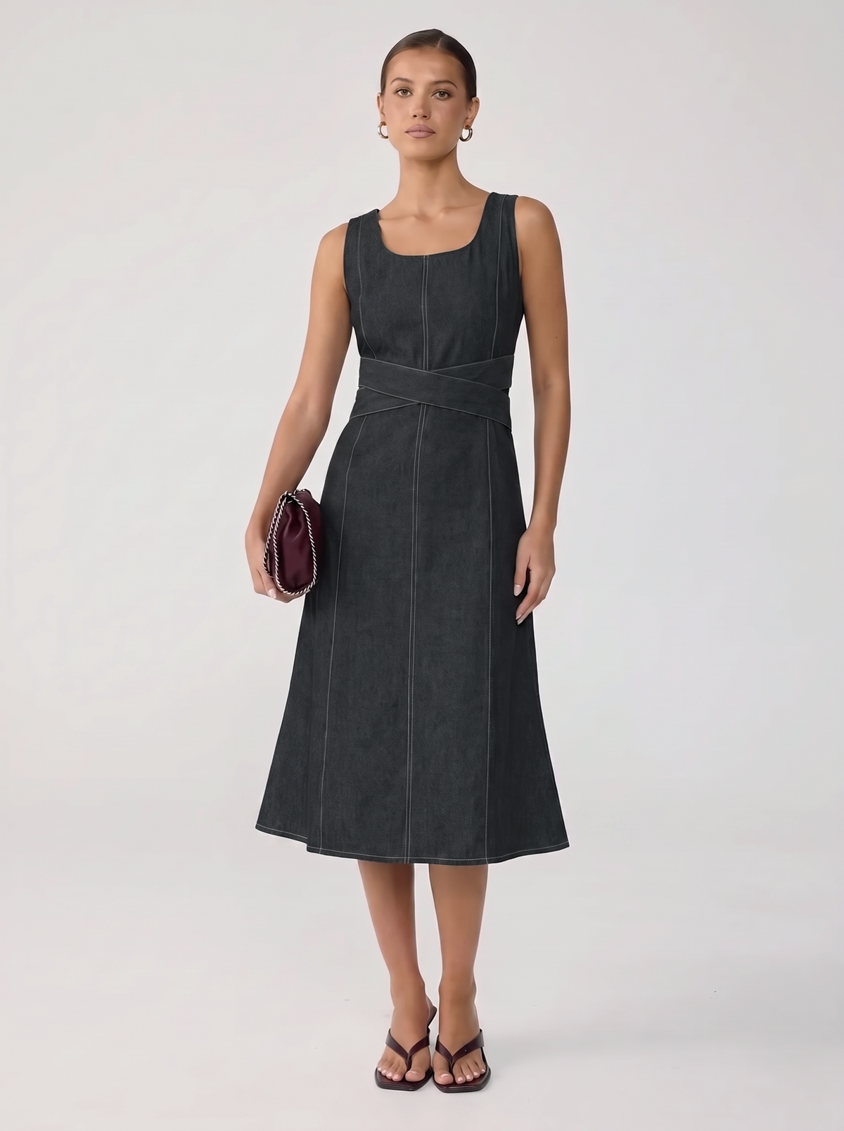 Denim Midi Dress - Black
