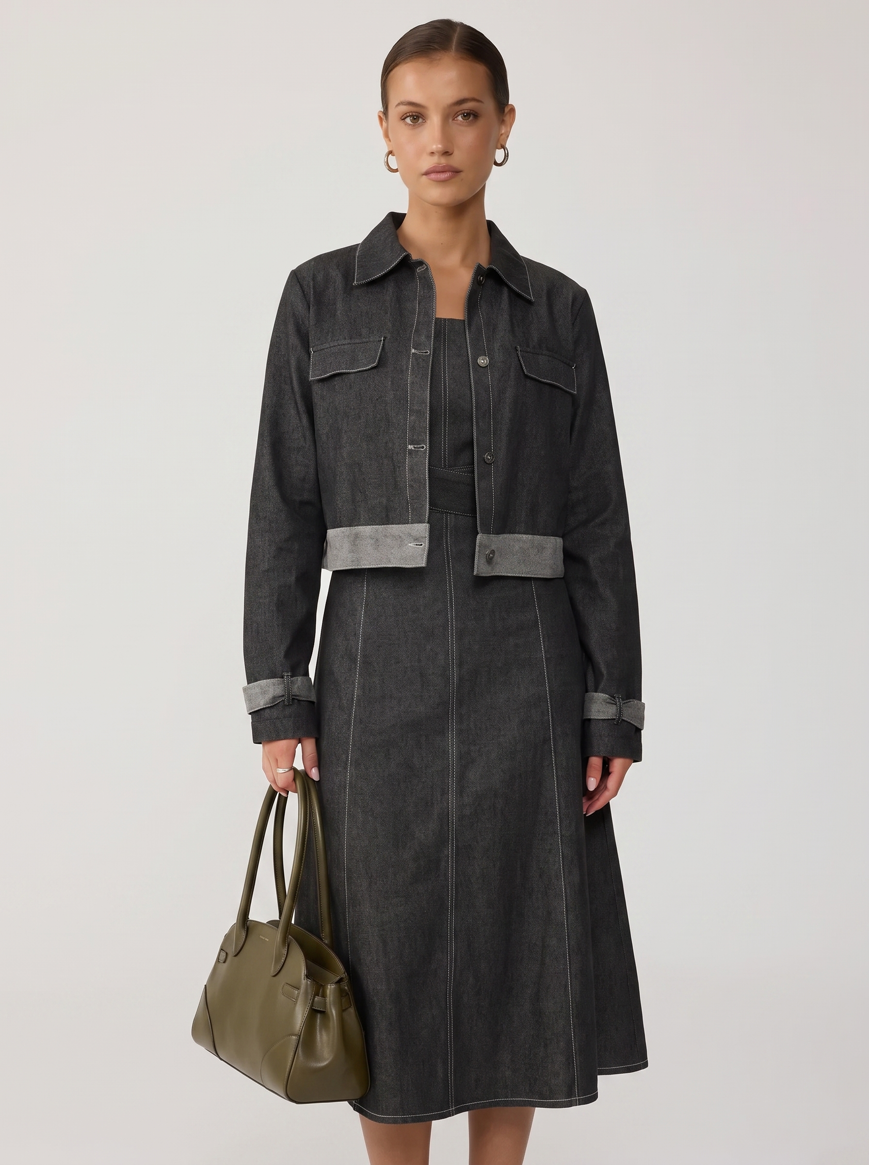 Denim Midi Dress - Black